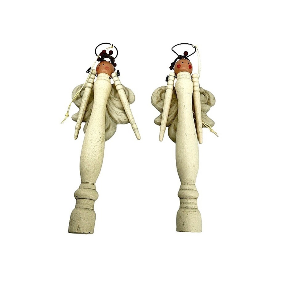 Angel Christmas Ornaments Primitive Wood Clothespin Style Set of 2 Folk Art